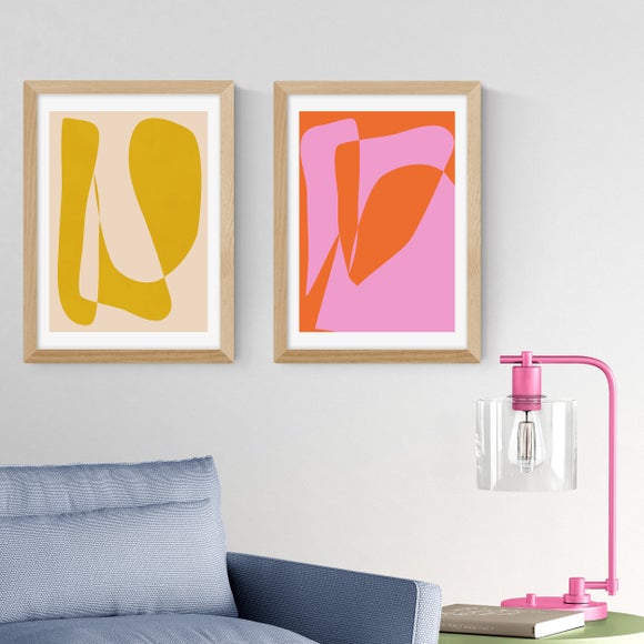 East End Prints Set of 2 Yellow and Pink Abstract by Apricot and Birch Prints