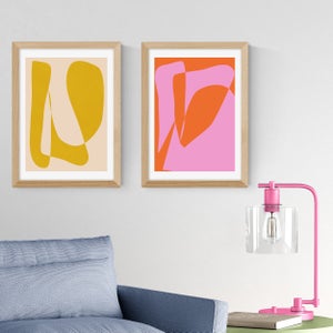 East End Prints Set Of 2 Yellow And Pink Abstract By Apricot And Birch Prints