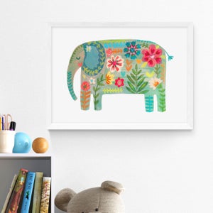 East End Prints Floral Elephant By Darcie Olley Print
