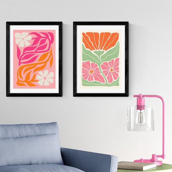 East End Prints Set of 2 Orange and Pink Botanicals by Luxe Poster Co Prints