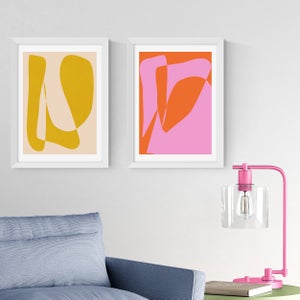 East End Prints Set Of 2 Yellow And Pink Abstract By Apricot And Birch Prints