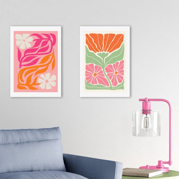 East End Prints Set of 2 Orange and Pink Botanicals by Luxe Poster Co Prints