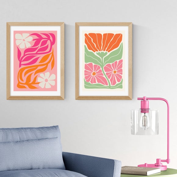 East End Prints Set of 2 Orange and Pink Botanicals by Luxe Poster Co Prints