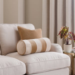 Clara Striped Cotton Velvet Bolster Cushion