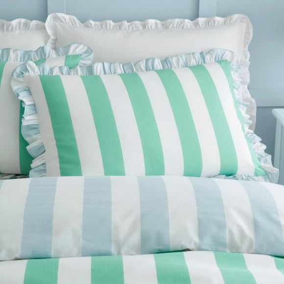 Emmy Frilled Stripe 100% Cotton Duvet Cover & Pillowcase Set Green undefined