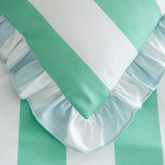 Emmy Frilled Stripe 100% Cotton Duvet Cover & Pillowcase Set Green undefined
