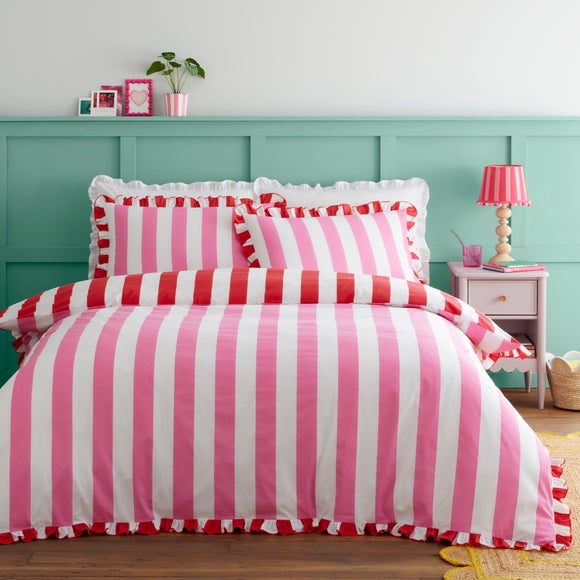 Emmy Frilled Stripe 100% Cotton Duvet Cover and Pillowcase Set
