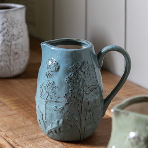 Cedar & Sage Meadow Embossed Ceramic Jug Vase