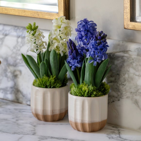 Cedar & Sage Set Of 2 Artificial Purple Hyacinths In Ceramic Pots