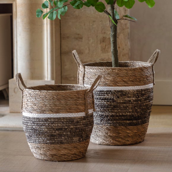 View Cedar & Sage Set Of 2 Woven Contrast Stripe Storage Baskets