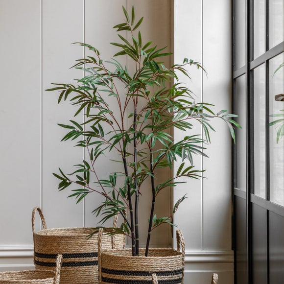 Cedar & Sage Artificial Small Bamboo Tree In Black Plant Pot
