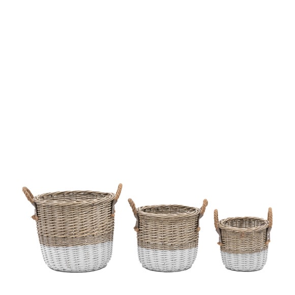 View Cedar & Sage Set Of 3 Hand Woven Wicker Storage Baskets View Cedar & Sage Set Of 3 Hand Woven Wicker Storage Baskets