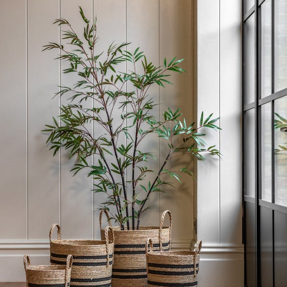 Cedar & Sage Artificial Medium Bamboo Tree In Black Plant Pot