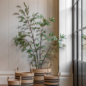 Cedar & Sage Artificial Medium Bamboo Tree In Black Plant Pot