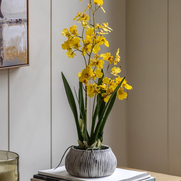 Artificial Yellow Orchid in Ceramic Pot
