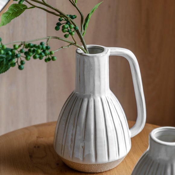 Cedar & Sage Cromer Ceramic Handled White Vase