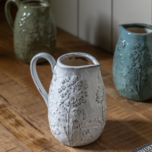Cedar & Sage Meadow Embossed Ceramic Jug Vase