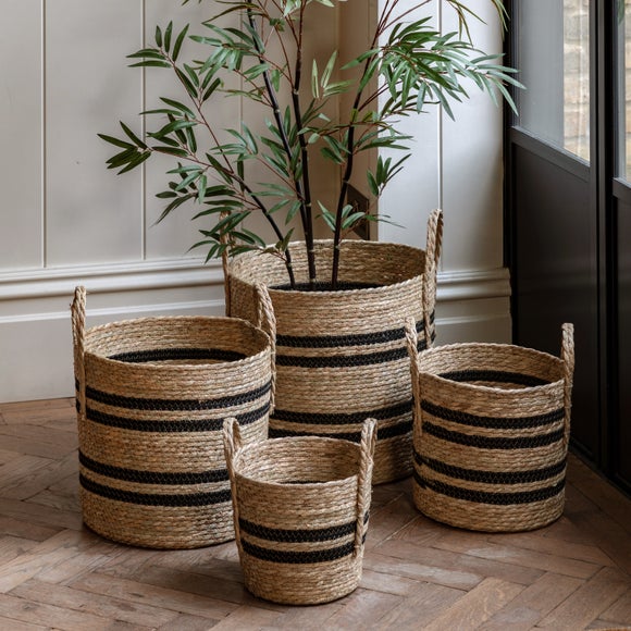 Cedar & Sage Set Of 4 Stripe Nest Storage Basket