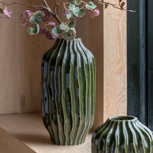 Cedar & Sage Organic Ribbed Ceramic Vase