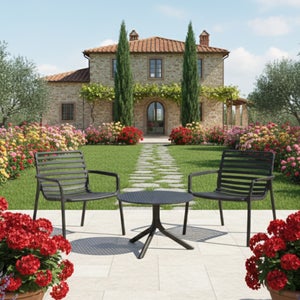 Nardi Step Low Round Table With 2 Doga Relax Chairs