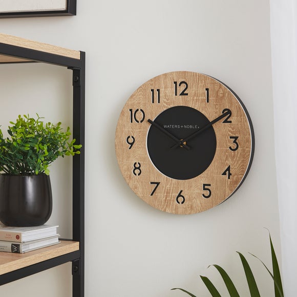 Light Oak Effect Round Wall Clock With Cut Out Numerals