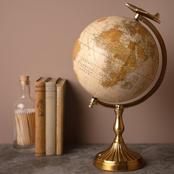 Harvey Makin Gold Globe Ornament With Plane