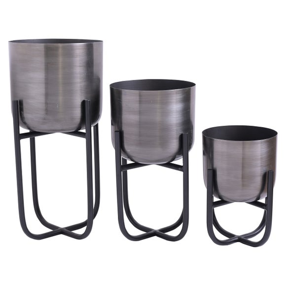 Country Living Set Of 3 Pewter Plant Pots Stands