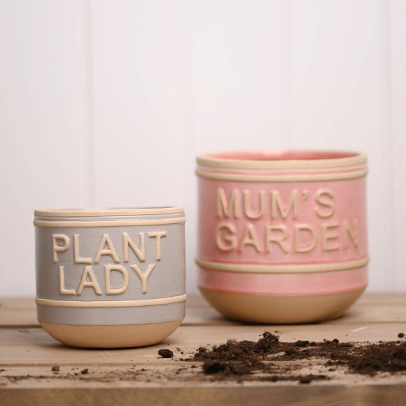 Country Living Set Of 2 Ceramic Mums Garden And Plant Lady Plant Pots