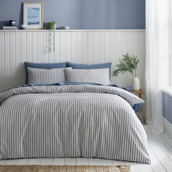 Photo of portloe stripe 100 cotton duvet cover & pillowcase set
