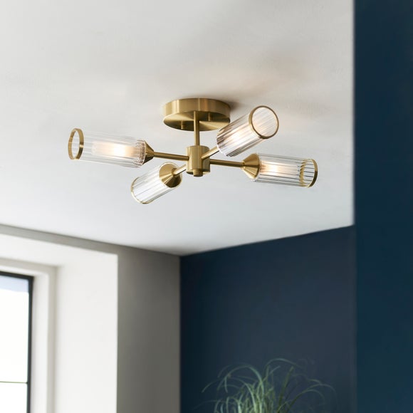 Return Vogue Bailey Ribbed 4 Light Semi Flush Ceiling Light