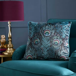 Laurence Llewelyn-bowen Dandy Peacock Jacquard Square Filled Cushion
