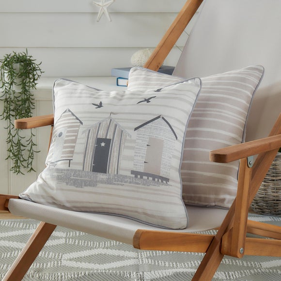 Beach Huts Outdoor Cotton Square Filled Cushion
