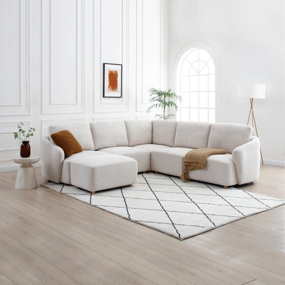 Lyla Boucle Modular Full Corner Sofa With Footstool