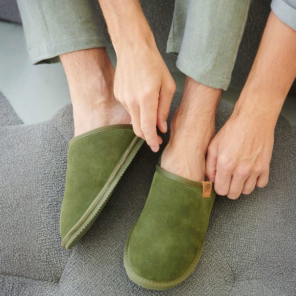 Click to view product details and reviews for Mens Landy Suede Sheepskin Slippers.