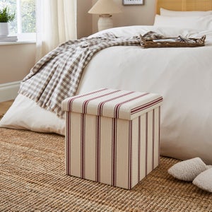 Faux Linen Folkstone Stripe Cube Ottoman