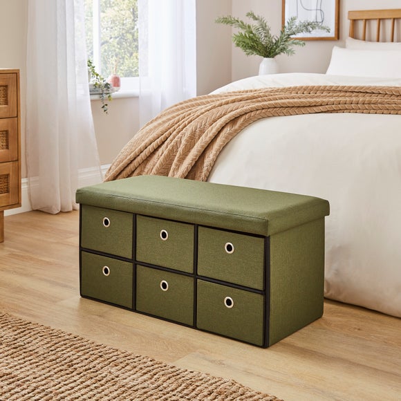 6 Drawer Faux Linen Foldable Ottoman