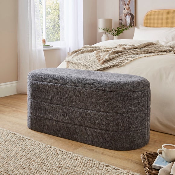 Chenille Lozenge Ottoman with Tray