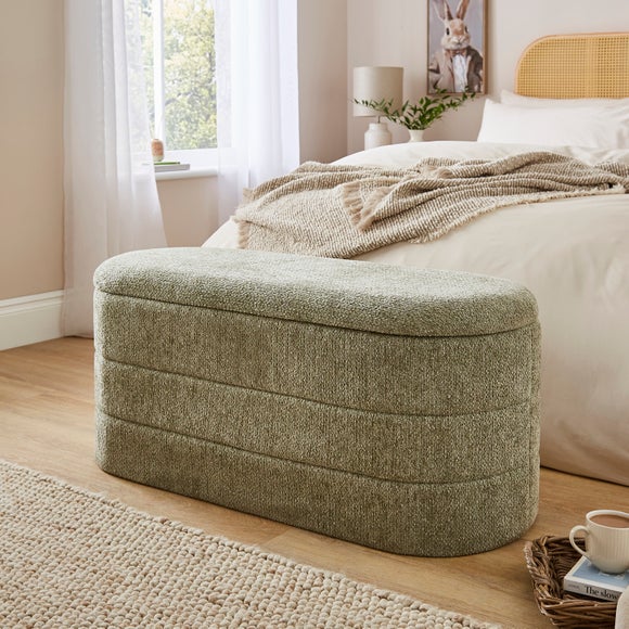 Chenille Lozenge Ottoman with Tray