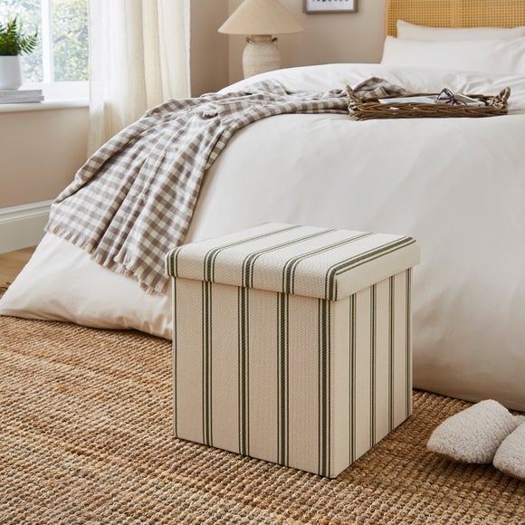 Faux Linen Folkstone Stripe Cube Ottoman