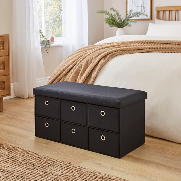 6 Drawer Faux Linen Foldable Ottoman