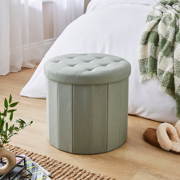 Faux Linen Round Ottoman