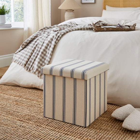 Faux Linen Folkstone Stripe Cube Ottoman