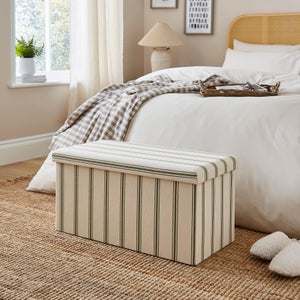 Faux Linen Folkstone Stripe Rectangle Ottoman