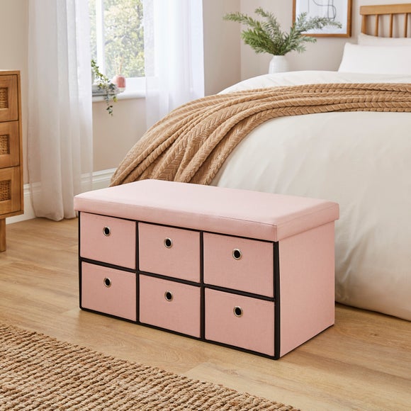 6 Drawer Faux Linen Foldable Ottoman