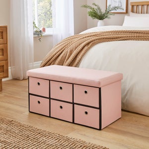 6 Drawer Faux Linen Foldable Ottoman