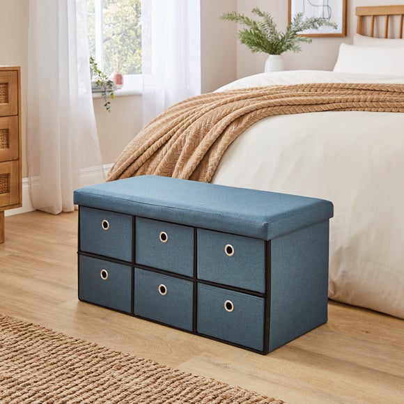 6 Drawer Faux Linen Foldable Ottoman