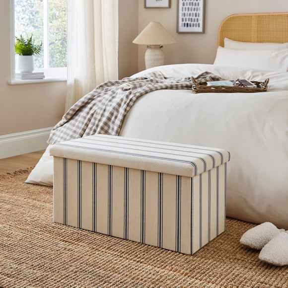 Faux Linen Folkstone Stripe Rectangle Ottoman