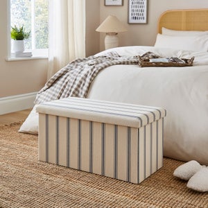 Faux Linen Folkstone Stripe Rectangle Ottoman