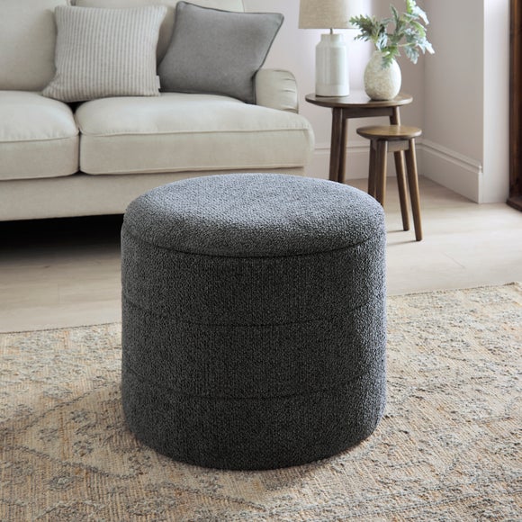Chenille Round Ottoman with Tray