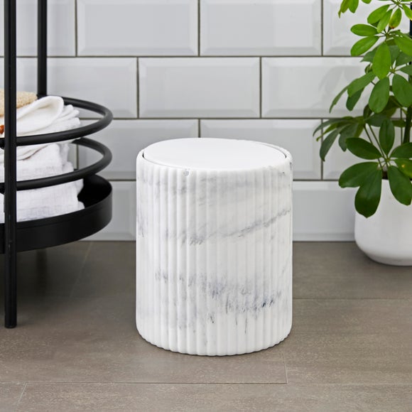 Marble Effect Ribbed Resin Bathroom Swing Bin